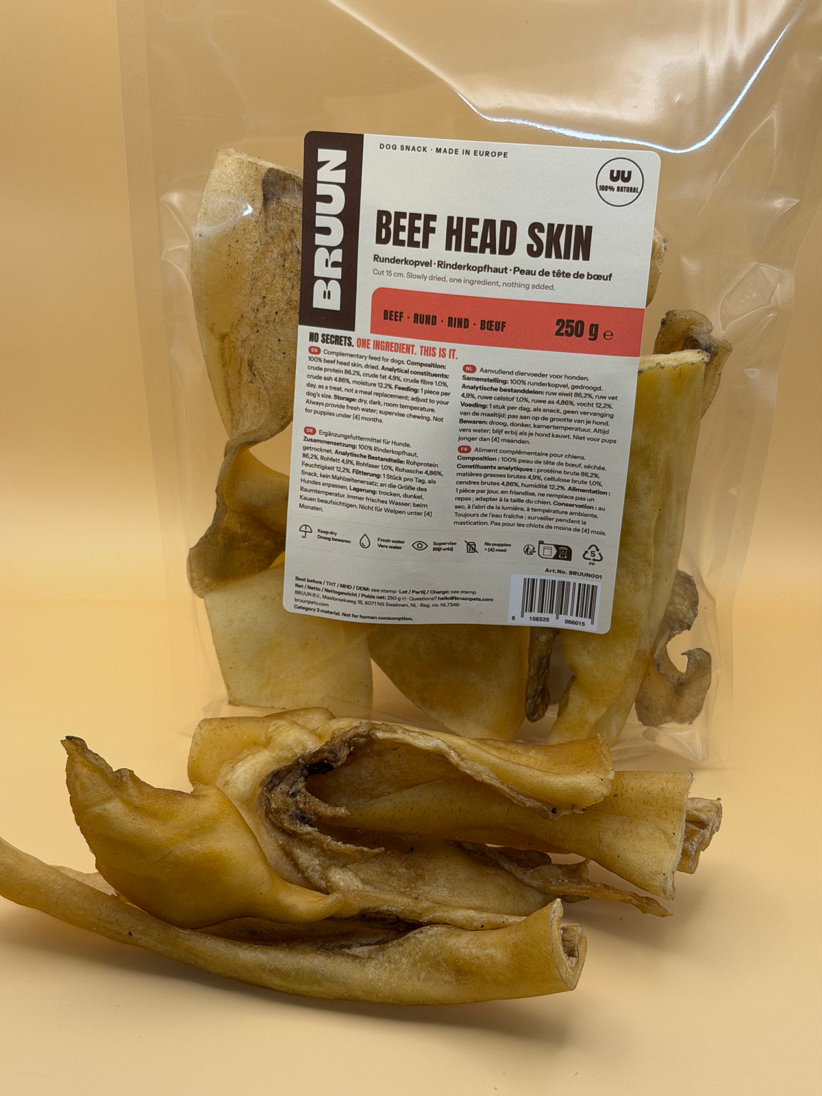 Runderkophuid 250g | Gedroogde kauwsnack 15 cm